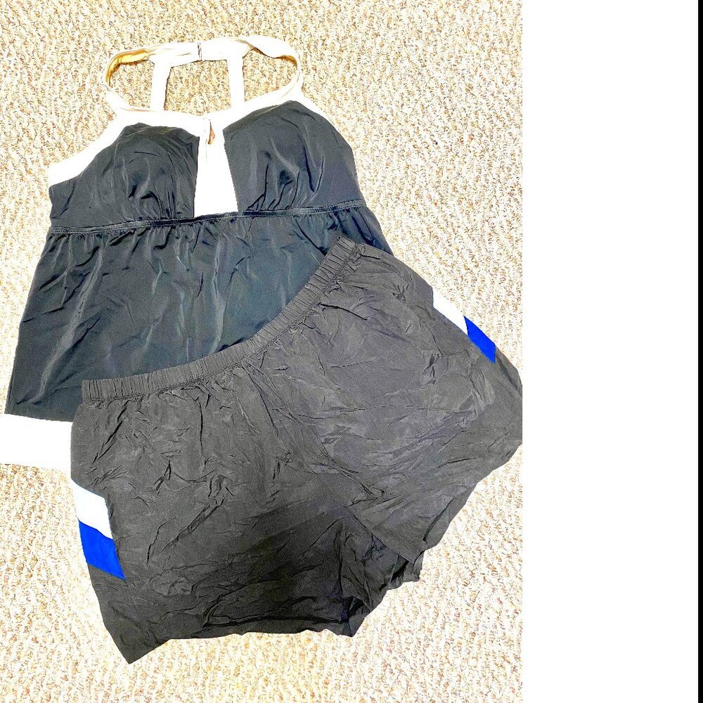 NEW 2pc Black/White Swim365 Tankini Top 20W; Swim365 Shorts 2X Swimwear #066